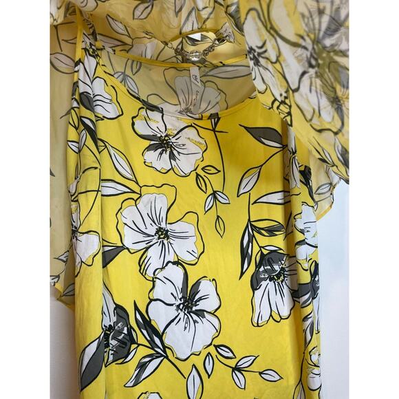 NY Collection Womens Floral Print Ruffle V-Neck Sheer Tank Dress Size 3X Yellow - Picture 4 of 8